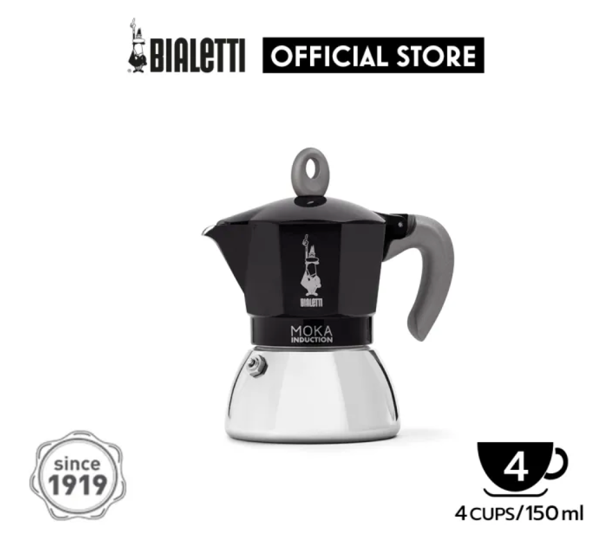 Bialetti Moka Pot Induction Coffee Maker 4 Cup - Black/Silver